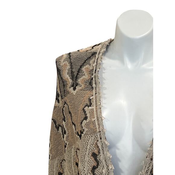 Free People L Open Front Hippie Lagenlook Fringe Boho Cardigan Dolman Sleeve - Picture 3 of 8